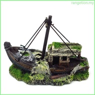 RAN Aquarium Sunken Ship Decorations Resin Ship Cave Hideout Betta for Tank Accessor