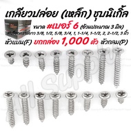 โปรลดพิเศษ ยกกล่อง (1000ตัว) สกรู เกลียวปล่อย เหล็ก ชุบนิเกิ้ล หัวP หัวกลม/ หัวF หัวแบน #เบอร์6 #เลื