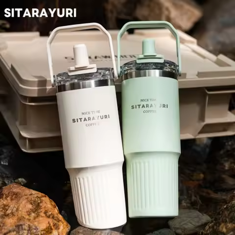 SITARAYURI 900ML Thermos Cup 304 Stainless Steel Double-drinking Straw Tumbler with Magnetic Straw C