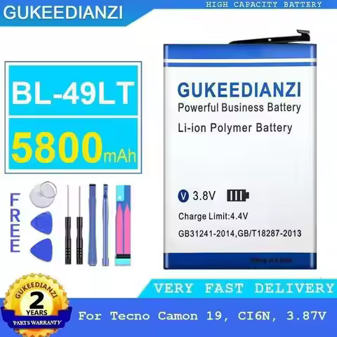 High Compatibility 5800Mah Long-Lasting Mobile Phone Battery For Tecno Camon 19, CI6N, 3.87V BL-49LT