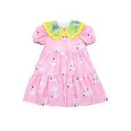 「สินค้าลิขสิทธิ์แท้」Iris kids BEBE 24SS l IKD240508 Pink lilly kitten dress เสื้อผ้าเด็ก เดรส