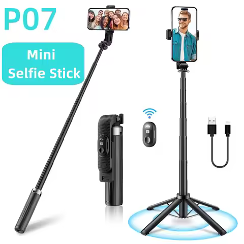 P07 Aluminum Alloy Selfie Stick Tripod Extendable Elfie Stick Phone Quadrapod with Bluetooth Wireles