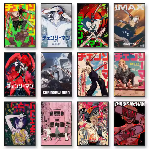 C-Chainsaw Man Anime Poster Denji Power Aki Hayakawa Urban Street Scene Manga Wall Art Aesthetic Roo