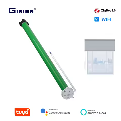 GIRIER Tuya ZigBee/WiFi Tubular Motor Smart Curtain Motor for 38mm Tube Roller Shade Blinds with RF4