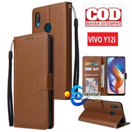 VIVO Y12i Flip dompet buka tutup casing wallet kulit ada tempat foto flip leather case hp ada tali untuk VIVO Y12i