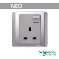 Schneider NEO 13A 1G Switched Socket Outlet. Grey Silver E3015R_GS_G2