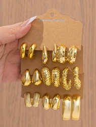 2-18pcs Set Gold Tone Earrings, Minimalist Earring Studs, Versatile For Daily Wear All Year Round