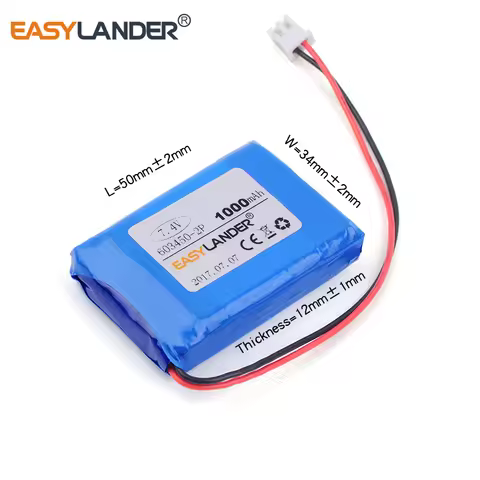 603450-2S1P 123450 7.4V 1000mAh Rechargeable Lithium Li-ion Li Polymer Battery For DVD GPS Speaker f