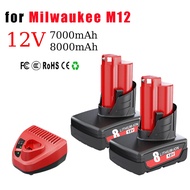 for Milwaukee M12 Battery 12V 7.0AH/8.0AH Replacement Batteries for Milwaukee M12 48-11-2401 48-11-2