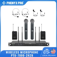 Phenyx Pro PTU-7000-2H2B Wireless Microphone System 4 Channel Bodypack/Headset/Lapel Mics Auto Scan