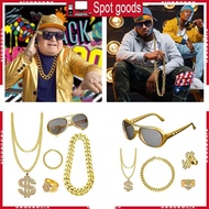 XI 80s 90s Hip Hop Costume Kit Cool Rapper Outfits Hat Sunglasses Gold Plated Chain
