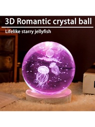 水母禮物 3D 水晶球，搭配 LED 燈座，獨特的雕塑夜燈，適用於兒童禮物，水母愛好者禮物女友、妻子、媽媽、女孩、男孩生日、聖誕節禮物