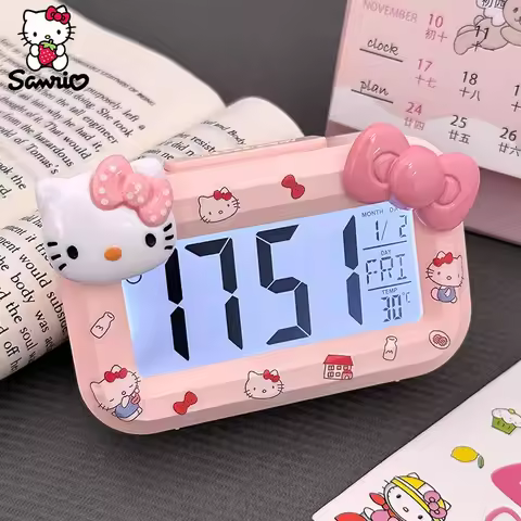 Anime Sanrio Led Digital Alarm Clock Bedside Table Hello Kitty Alarm Clock Kids Noctilucent Bedroom 