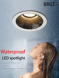 BRGT Led Waterproof Spotlight Round Recessed 7W12W Ceiling Downlight Aluminum IP65 Spot Focos Lamp For Kitchen Bathroom Lighting