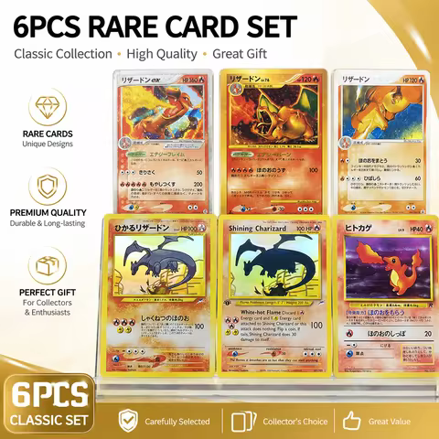 6PCS Anime PTCG Charizard Evolution Rare Holo Card Collection Set, Shining Charizard & Charmander Tr