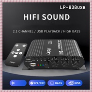(WBNC) 838 USB Bluetooth Subwoofer Amplifier HIFI 2.1 12V Car Home Amplifier U Disk Lossless Suitabl