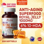 Nutri Botanics Royal Jelly 1000mg with 6% 10-HDA - 200 Softgel - Immune Booster, Anti Aging, Younger