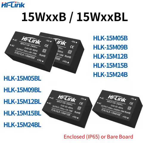 15W-B 15M05B/15M09B/15M12B/15M15B/15M24B AC-DC Power Module or Bare Board (HLK-15MxxB/15MxxBL) 85-26
