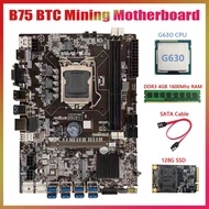 B75 BTC Mining Motherboard+G630 CPU+DDR3 4GB 1600Mhz RAM+128G SSD+SATA Cable LGA1155 8XPCIE to USB B