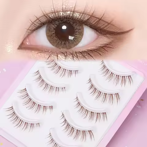 5 Pairs Brown Lashes Natural Fiber-Like Style False Eyelashes Dramatic Volume Fake Lashes Makeup Eye