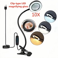 10 Times Magnifying Glass with 3 Color Mode LED Table Lamp Reading Hand-Painted Fine Work Magnifying
