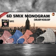 MARS 6D V-MASK MIX MONOGRAM HEADLOOP / EARLOOP 4PLY 50PCS DUCKBILL ADULT PREMIUM FACE MASK 100% ORIG