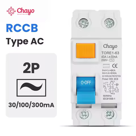 Chayo AC Type RCD RCCB ELCB Circuit Breaker 2P 10mA 30mA 100mA 300mA Residual Current Protection Ear
