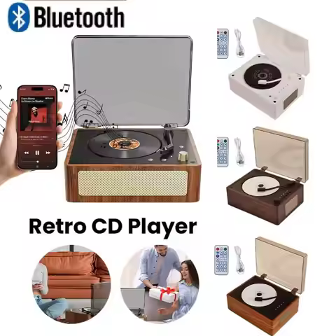 Vintage Leather CD Player Two-way Bluetooth 5.0 Built-in Speaker Portable Rechargeable Support CD BT