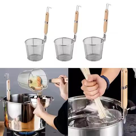 Stainless Steel Pasta Strainer Portable Frying Serving Basket Noodle Strainer