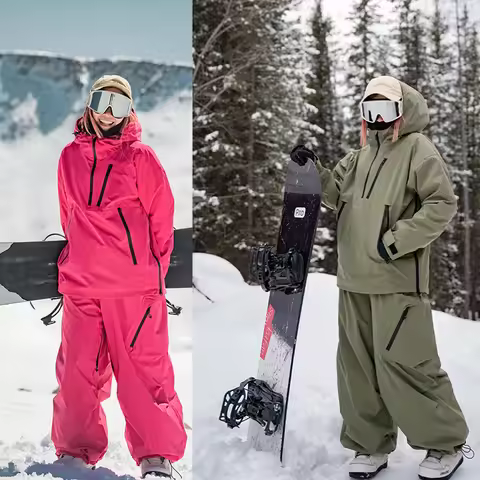 Gsou Snow New Winter Solid Color Skiing Suits Windproof Waterproof Breathable Professional Snowboard