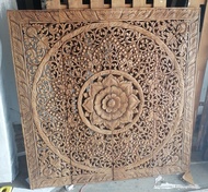 MandalNatural Color Wood Carving Panel 120 x 120 Cm Wooden Carved Plaque Square Panel Wall Art Hangi