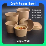 390cc, 520cc, 850cc, 1000cc Disposable Craft Paper Bowl WITH LID- Brown Colour(50pcs)