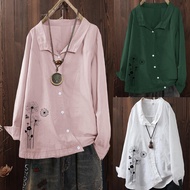 L-5XL Women  Plus Size Tops Ladies Blouse Baju Kurung Moden  Loose Lapel Shirt Button Design Floral Printed Vintage