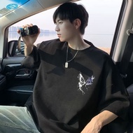 style loose five-quarter sleeve T-shirt for men casual printed five-quarter sleeve T-shirt for men n