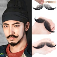 ANEMONE Human Hair Beard, Handmade Real Hair Makeup Fake Beard, Thick Natural Black Lace Mesh Realis