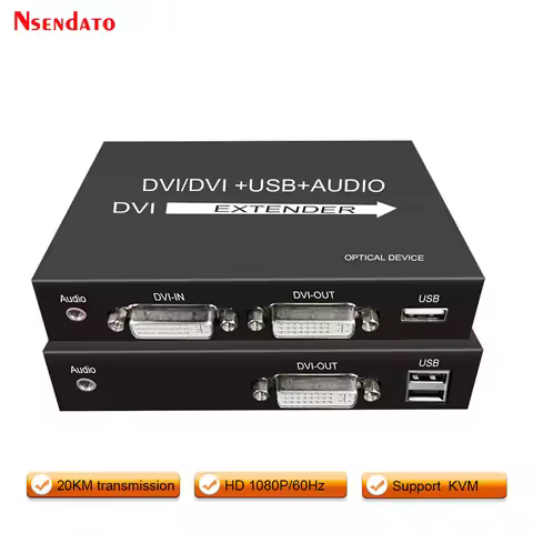 20km DVI Optical USB KVM Extender Over Fiber Optic By SC DVI To USB KVM Optical Monitor Extender Sup