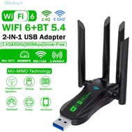 HUBERT Dual Band WiFi6 USB Adapter, AX900 Bluetooth 5.4 900Mbps WiFi Dongle, Plug Play 4 Antenna Rec