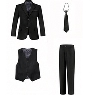 Tween Boy Suits 4-Pieces Suit Set Tuxedos Dresswear Ring Bearer Outfit Wedding Blazer Vest Pants Tie
