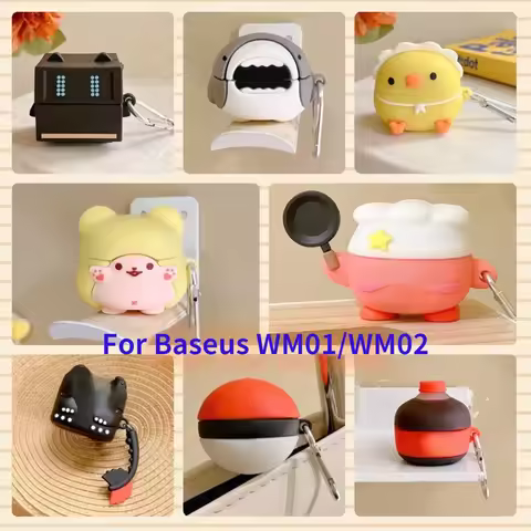 For Baseus WM01 WM02 3D Silicone Cartoon Cute Soft Bluetooth Earphone Case Headset Earbud Anti-fall 