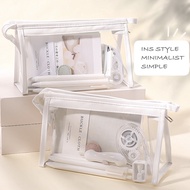 MEME Ins Transparent PU Zipper Bag Pencil Case Pen Storage Stationery Cosmetic Organizer Waterproof