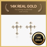 [Helene Jewelry] 14K real gold Cross cubic gold earring