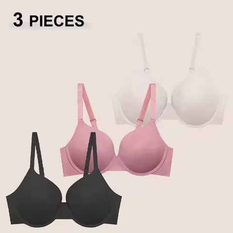 3PCS Comfortable Adjustable Push Up Bra Shockproof Lingerie Wireless Deep V Bra Anti-sagging Brassie