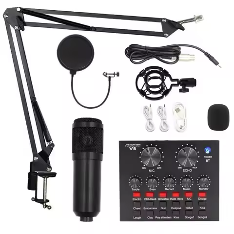 BM800 Condenser Microphone Kit Computer Sound Card Streaming Audio Mixer Mobile Phone V8 Audio Mixer
