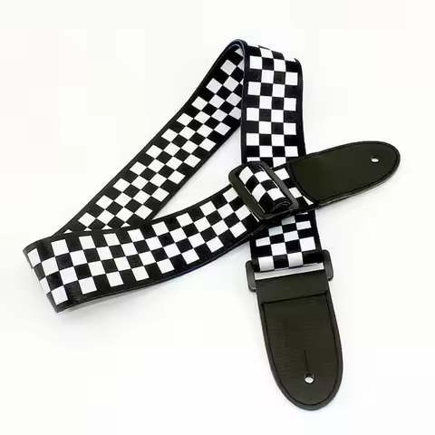 Guitar Strap Leather Black White Plaid Acoustic Guitar Strap Ukulele Bass Strap Guitar Accessories I