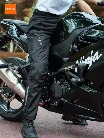 FEHER Winter Motorcycle Pants Waterproof Quick-release Thermal Motorbike Trousers Unisex Built-in Re