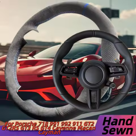 Hand-Sewn Genuine Leather Car Steering Wheel Cover For Porsche 718 991 992 911 GT2 GT2RS GT3 RS GT4 