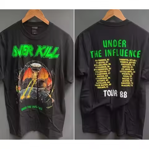 Basic black reprinted T-shirt Overkill Band Under The Influence Tour 88