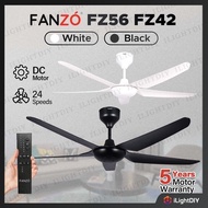 FANZÓ FZ56 FZ42 BLACK WHITE 5 BLADES DC MOTOR 24 SPEEDS REMOTE CONTROL CEILING FAN