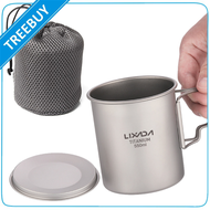 Lixada 450Ml/550Ml ไทเทเนี่ยมน้ำหนักเบาถ้วยมีฝาน้ำถ้วยชาแก้วแก้วกาแฟกับที่จับแบบพับเก็บได้สำหรับแบกเ