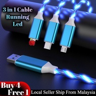 3 in 1 LED Charge Cable Glowing Light Fast Charge Type C Android Charging Cable Kabel Cas Telefon